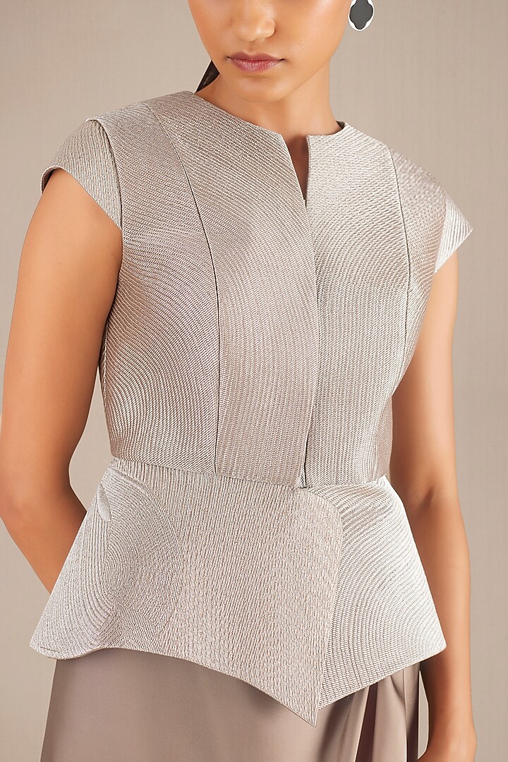 Metallic Silver Brocade Jacket Set by AMPM at Pernia's Pop Up Shop