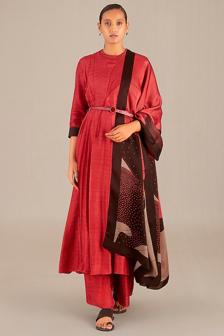 Redwood Rose Silk Embroidered Kurta Set by AMPM at Pernia's Pop Up Shop