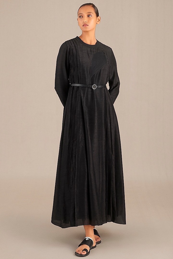 Black Silk Dress With Belt by AMPM