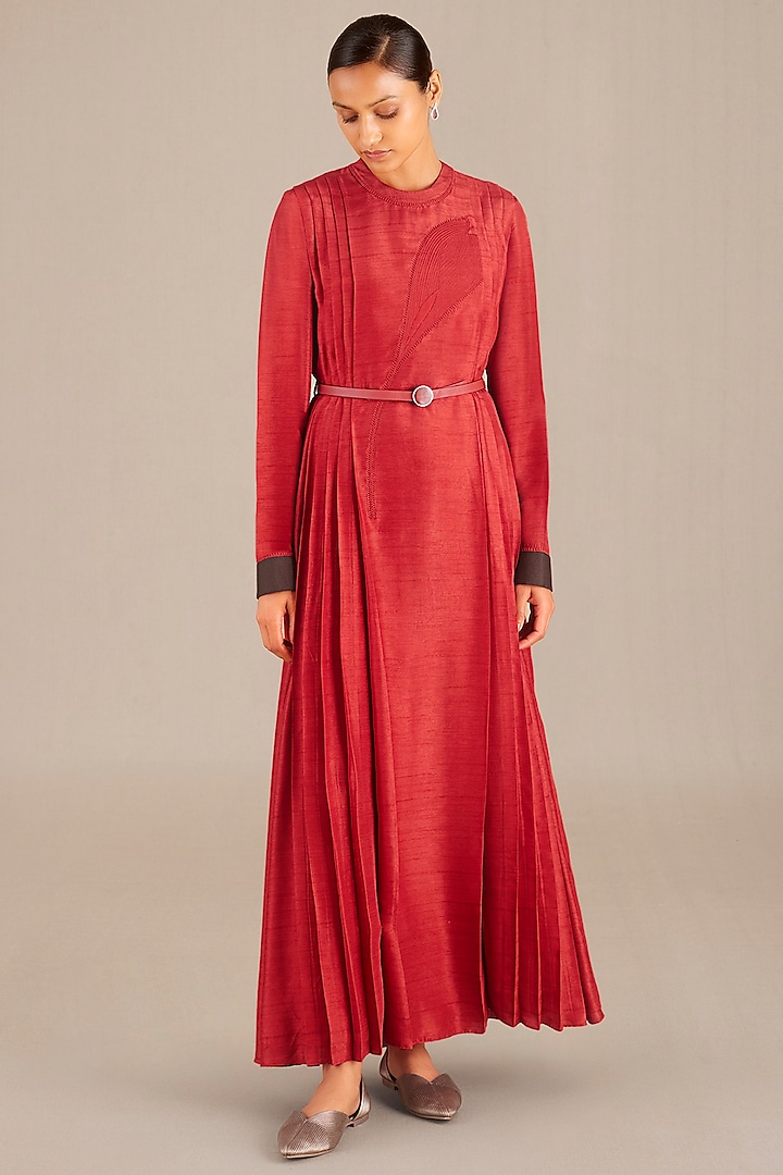 Redwood Rose Silk Dress With Belt by AMPM
