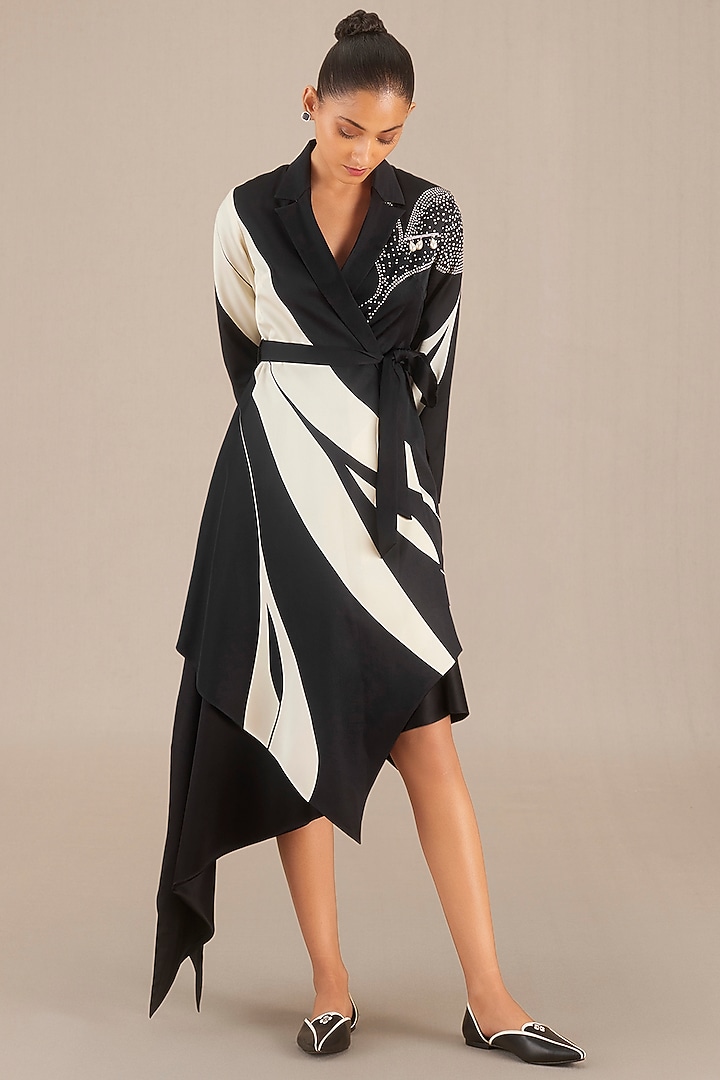 Black Organza Satin Printed Jacket by AMPM at Pernia's Pop Up Shop