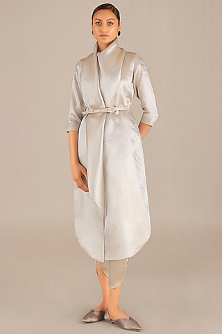 Silver Metallic & Brocade Woven Tunic Set by AMPM