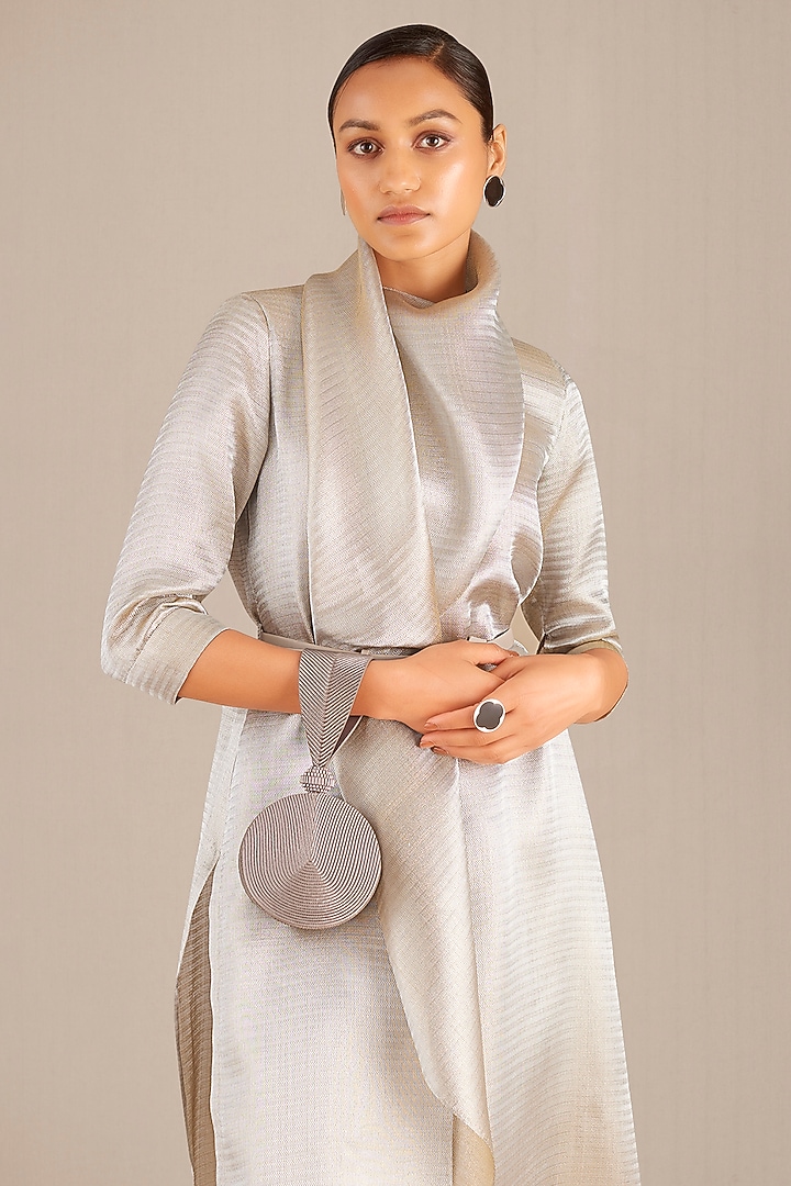 Silver Metallic & Brocade Woven Tunic Set by AMPM at Pernia's Pop Up Shop
