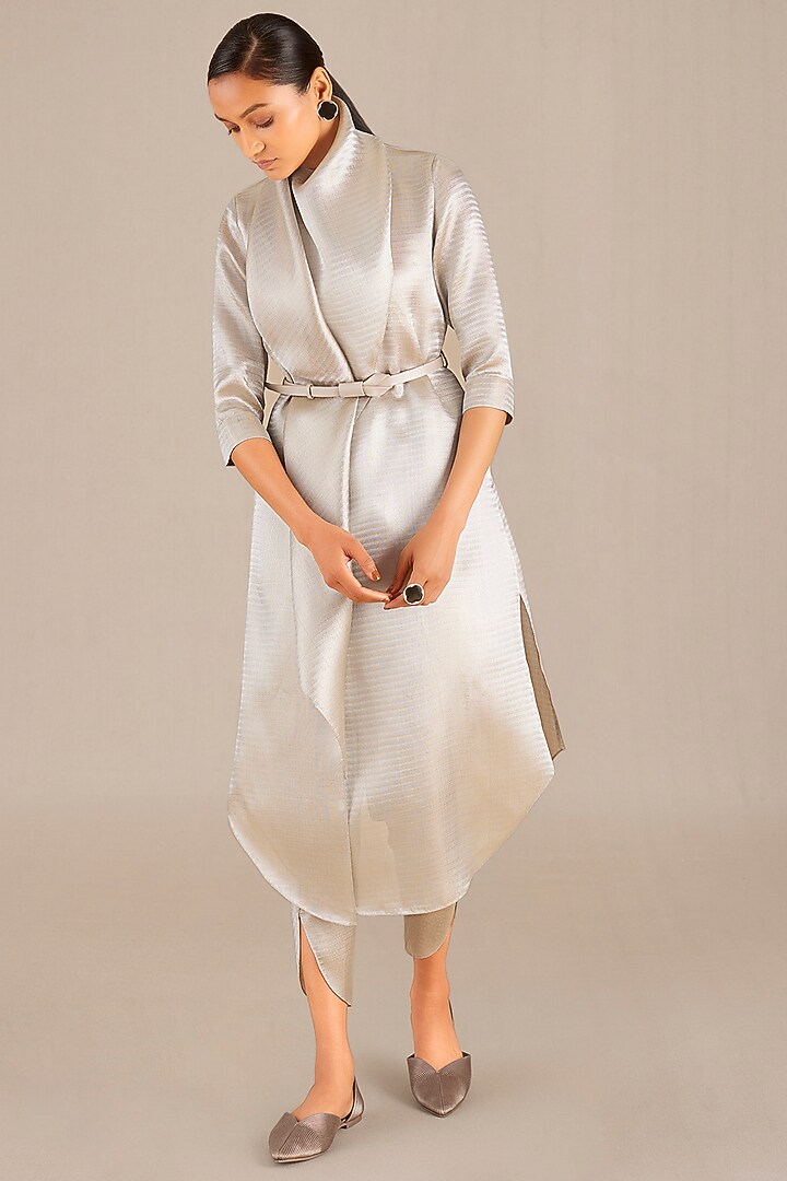Silver Metallic & Brocade Woven Tunic Set by AMPM at Pernia's Pop Up Shop