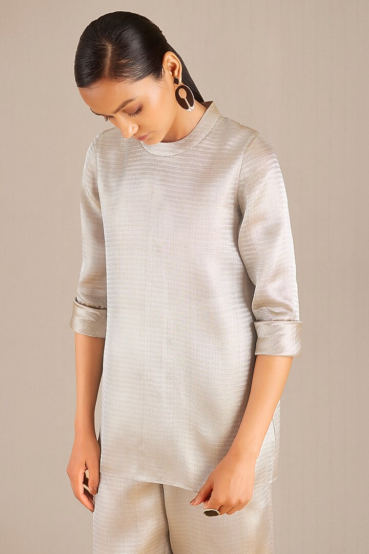 Silver Luxe Metallic Woven Tunic Set by AMPM at Pernia's Pop Up Shop