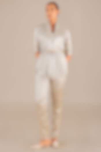 Silver Metallic & Brocade Woven Cape Set by AMPM at Pernia's Pop Up Shop