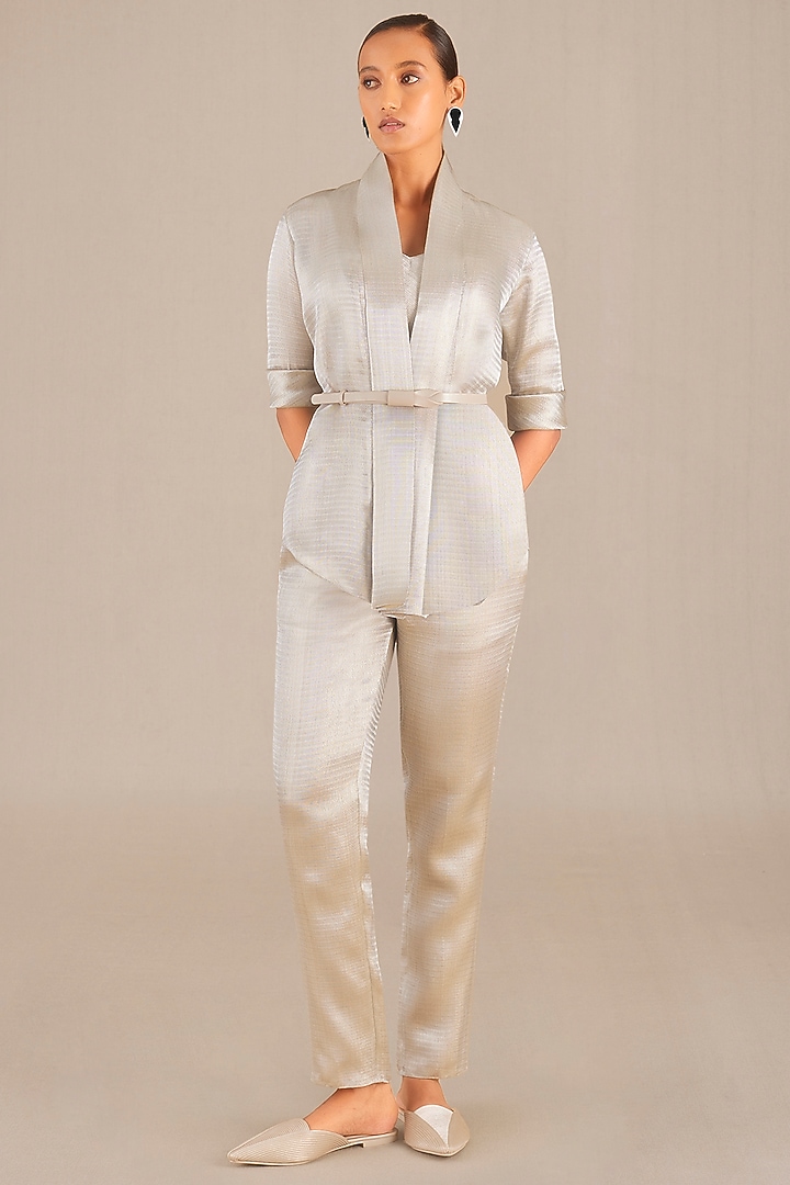 Silver Metallic & Brocade Woven Cape Set by AMPM at Pernia's Pop Up Shop