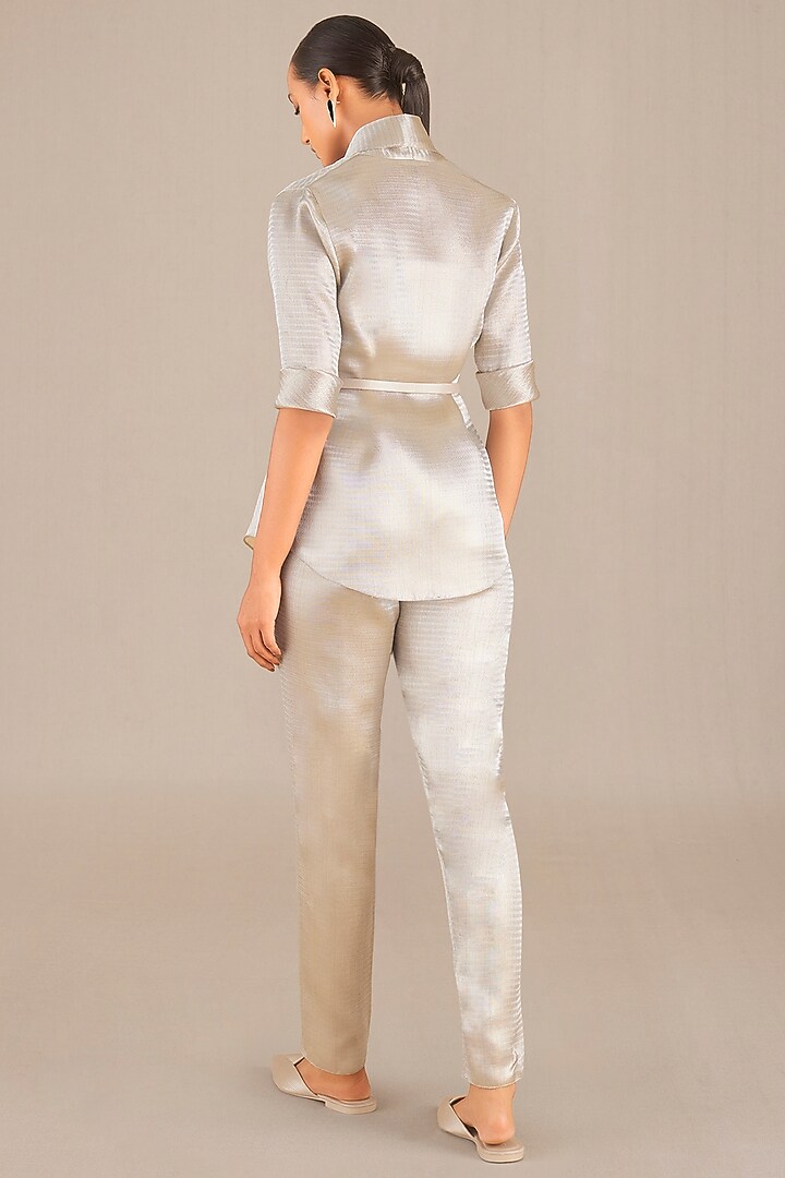 Silver Metallic & Brocade Woven Cape Set by AMPM at Pernia's Pop Up Shop
