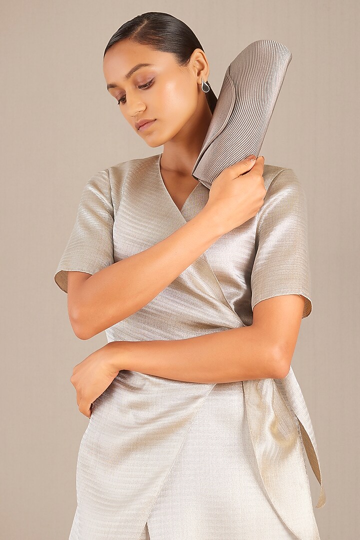 Silver Metallic & Brocade Woven Tunic Set by AMPM at Pernia's Pop Up Shop