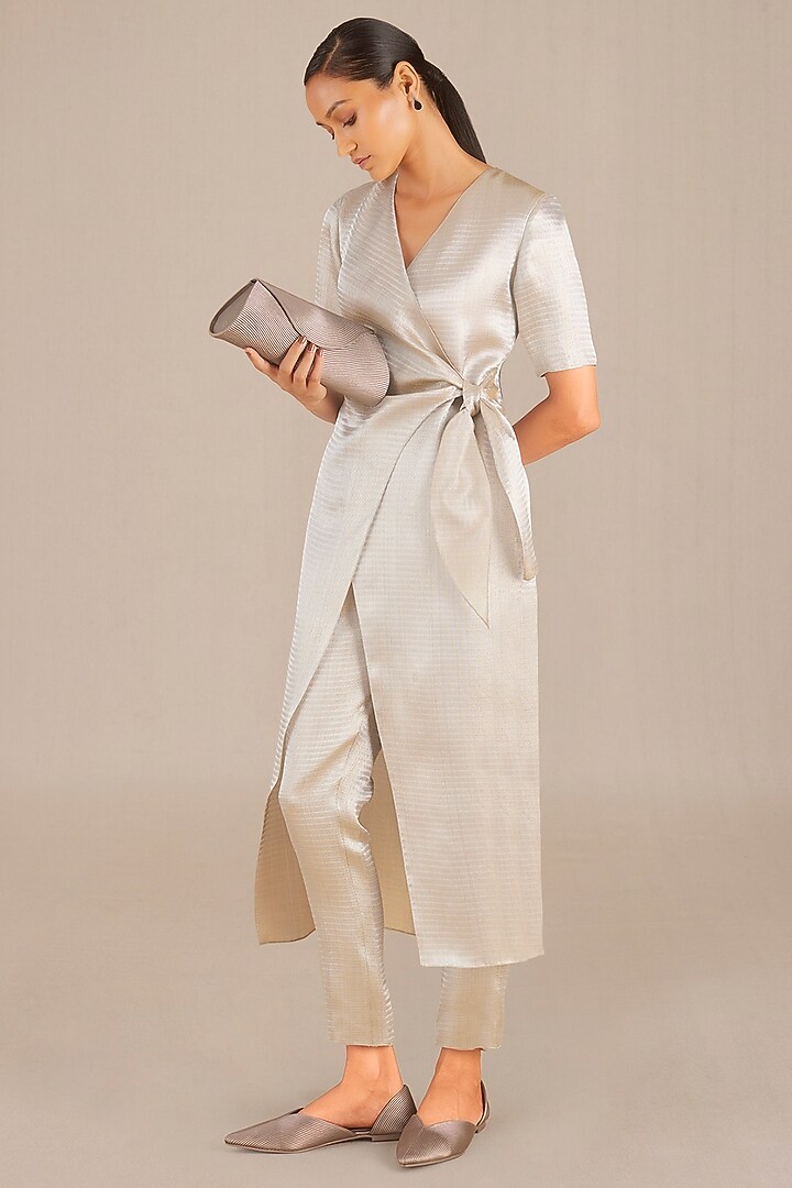 Silver Metallic & Brocade Woven Tunic Set by AMPM at Pernia's Pop Up Shop
