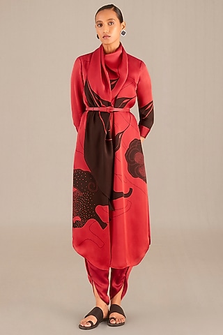 Red & Black Organza Satin Tunic Set by AMPM