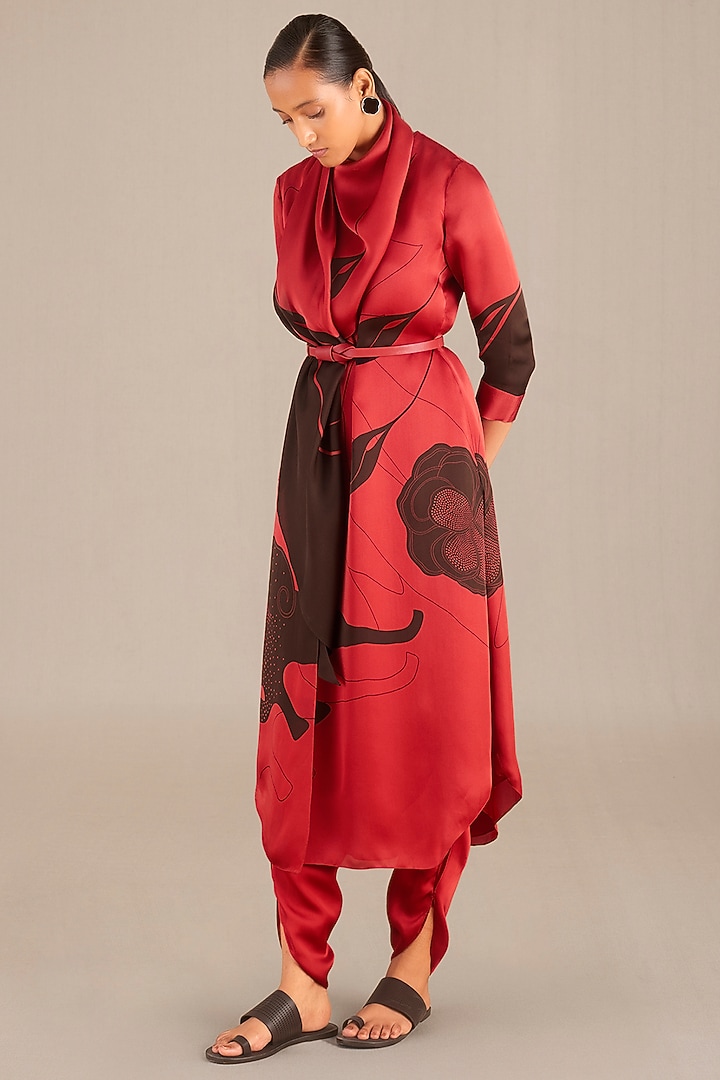Red & Black Organza Satin Tunic Set by AMPM at Pernia's Pop Up Shop