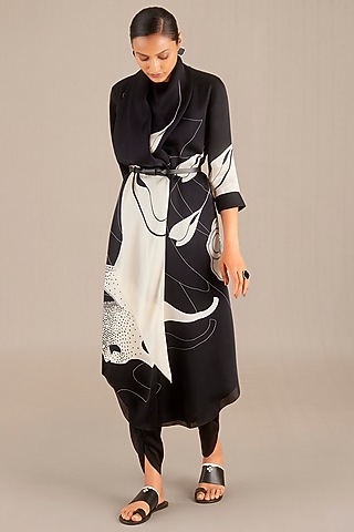 Black & White Organza Satin Tunic Set by AMPM