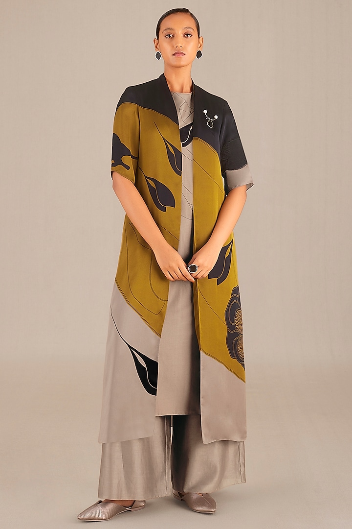 Camel Colored Organza Satin Jacket Set by AMPM at Pernia's Pop Up Shop