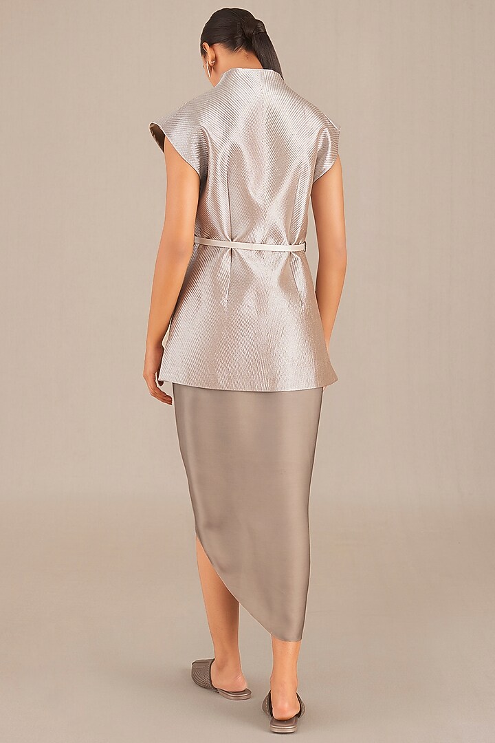 Silver Metallic & Organza Silk Skirt Set by AMPM at Pernia's Pop Up Shop