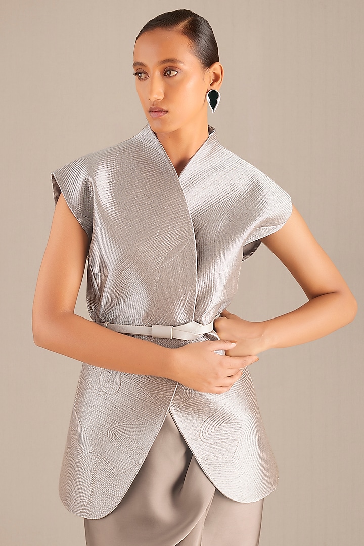 Silver Metallic & Organza Silk Skirt Set by AMPM at Pernia's Pop Up Shop