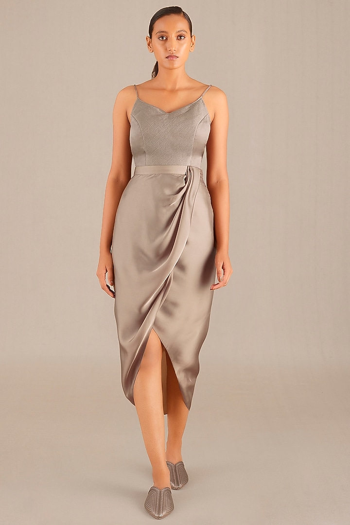 Silver Metallic & Organza Silk Skirt Set by AMPM at Pernia's Pop Up Shop