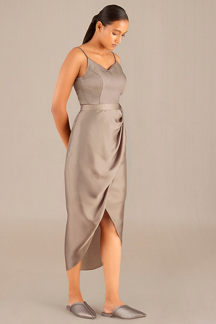 Silver Metallic & Organza Silk Skirt Set by AMPM at Pernia's Pop Up Shop