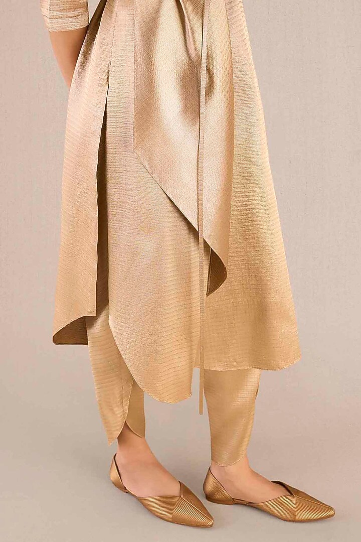 Metallic Gold Brocade Draped Tunic Set by AMPM at Pernia's Pop Up Shop