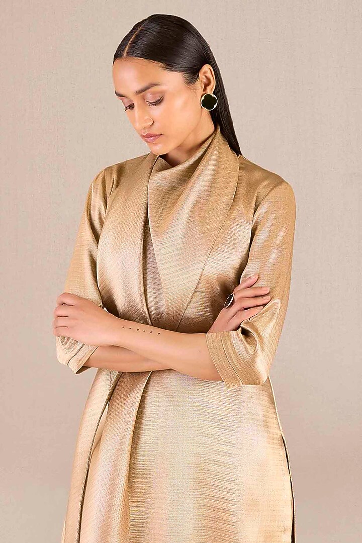 Metallic Gold Brocade Draped Tunic Set by AMPM at Pernia's Pop Up Shop
