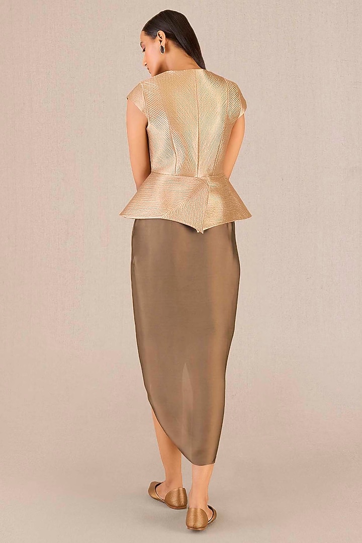 Metallic Gold Brocade Peplum Jacket Set by AMPM at Pernia's Pop Up Shop