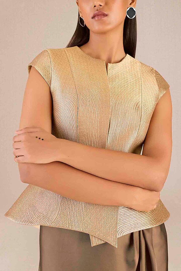 Metallic Gold Brocade Peplum Jacket Set by AMPM at Pernia's Pop Up Shop