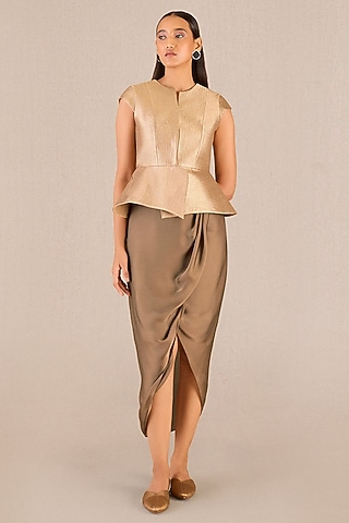 Metallic Gold Brocade Peplum Jacket by AMPM