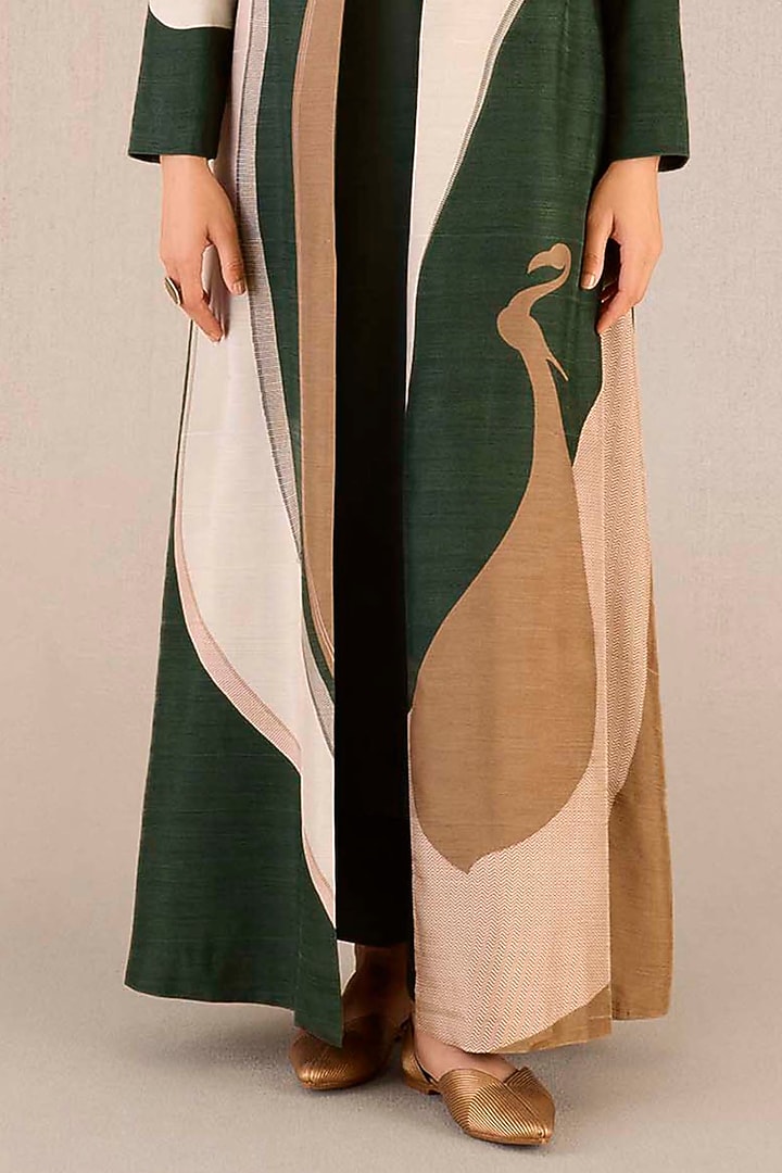 Dark Green Rose Silk Fluid Printed Jacket Set by AMPM at Pernia's Pop Up Shop