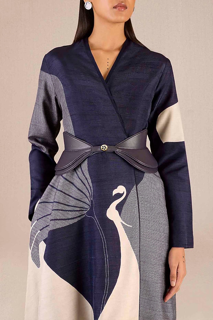 Dark Purple Rose Silk Printed Asymmetric Jacket Set by AMPM at Pernia's Pop Up Shop