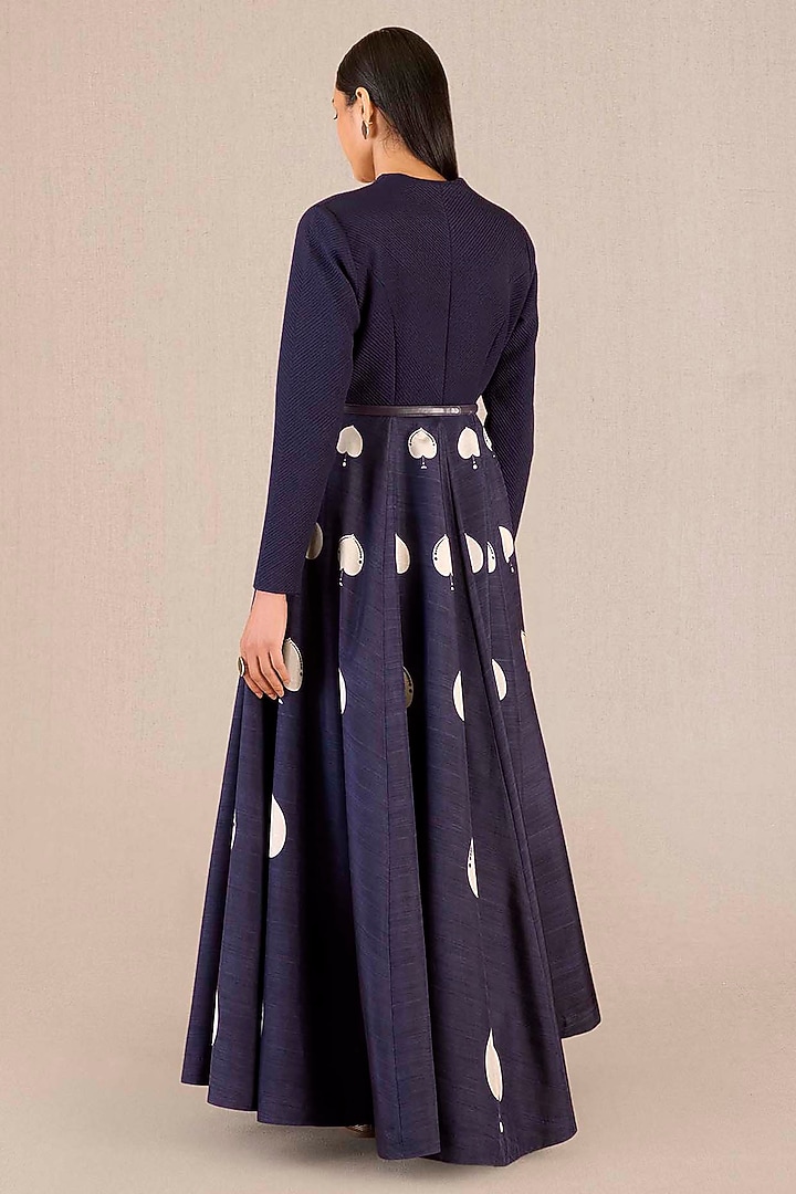 Dark Purple Rose Silk Peacock Printed Maxi Party Wear Dress With Belt by AMPM at Pernia's Pop Up Shop