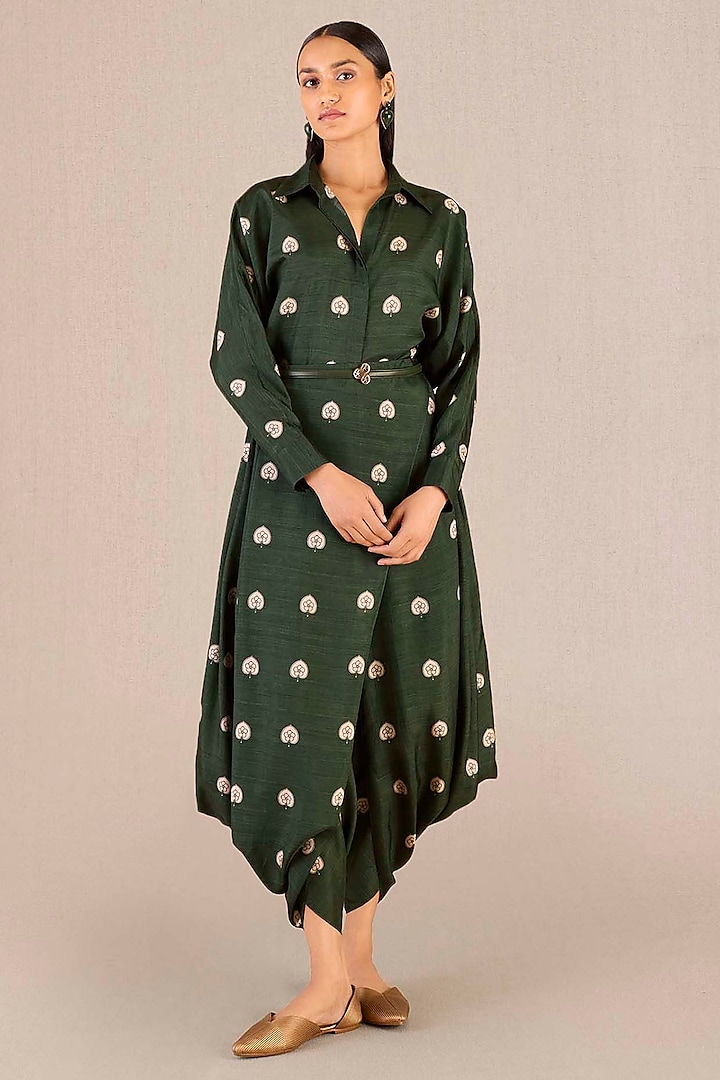 Dark Green Rose Silk Leaf Printed Co-Ord Set by AMPM at Pernia's Pop Up Shop