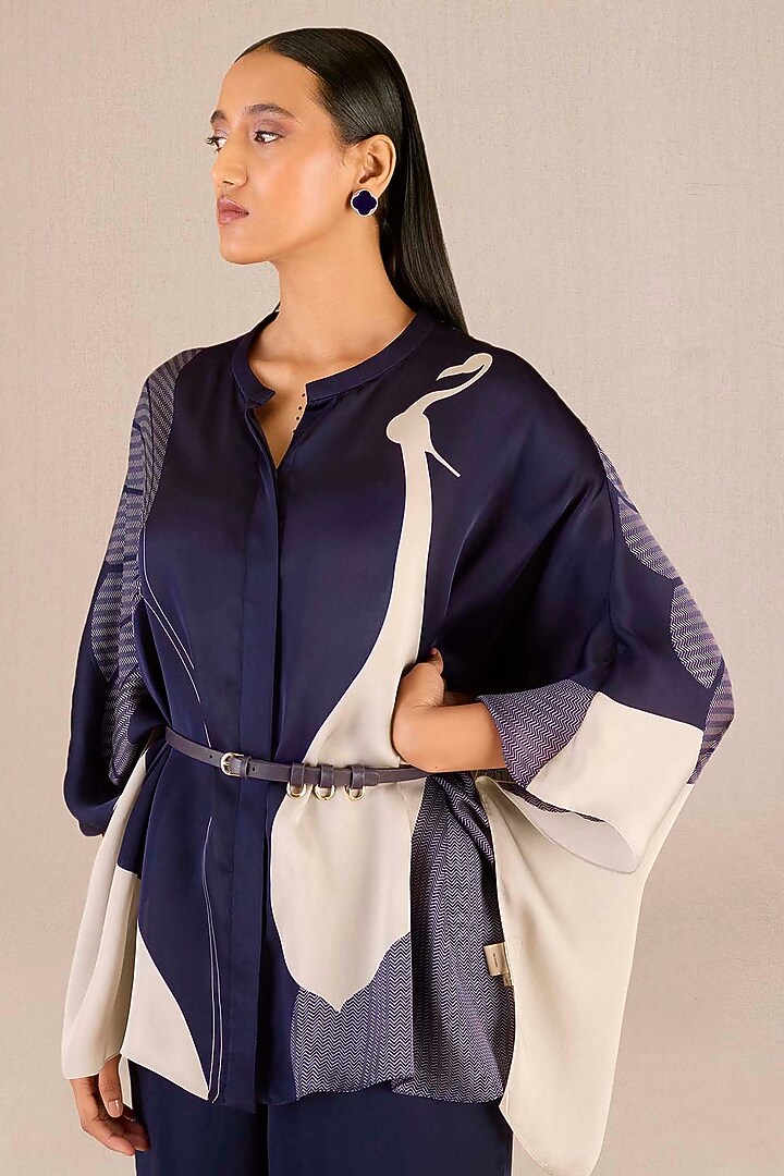 Dark Purple Organza Satin Peacock Printed Co-Ord Set by AMPM at Pernia's Pop Up Shop