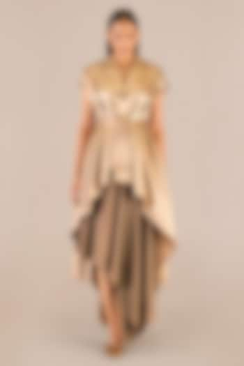 Metallic Gold Brocade Draped Jacket Set by AMPM at Pernia's Pop Up Shop