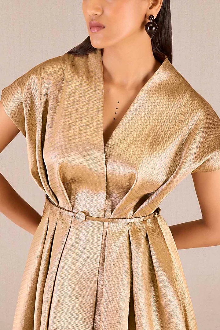 Metallic Gold Brocade Draped Jacket Set by AMPM at Pernia's Pop Up Shop