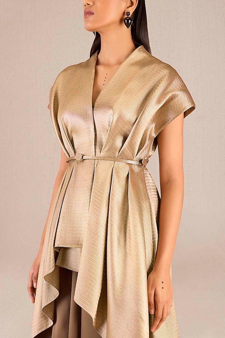 Metallic Gold Brocade Draped Jacket Set by AMPM at Pernia's Pop Up Shop
