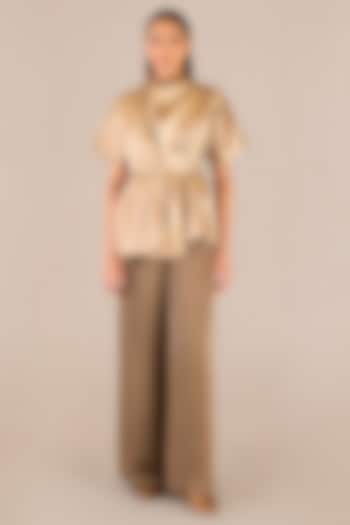 Beige Satin Palazzo Pant Set by AMPM at Pernia's Pop Up Shop