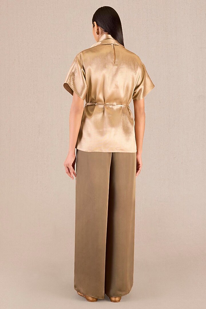 Beige Satin Palazzo Pant Set by AMPM at Pernia's Pop Up Shop