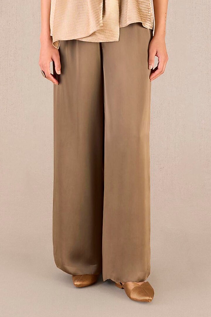 Beige Satin Palazzo Pant Set by AMPM at Pernia's Pop Up Shop