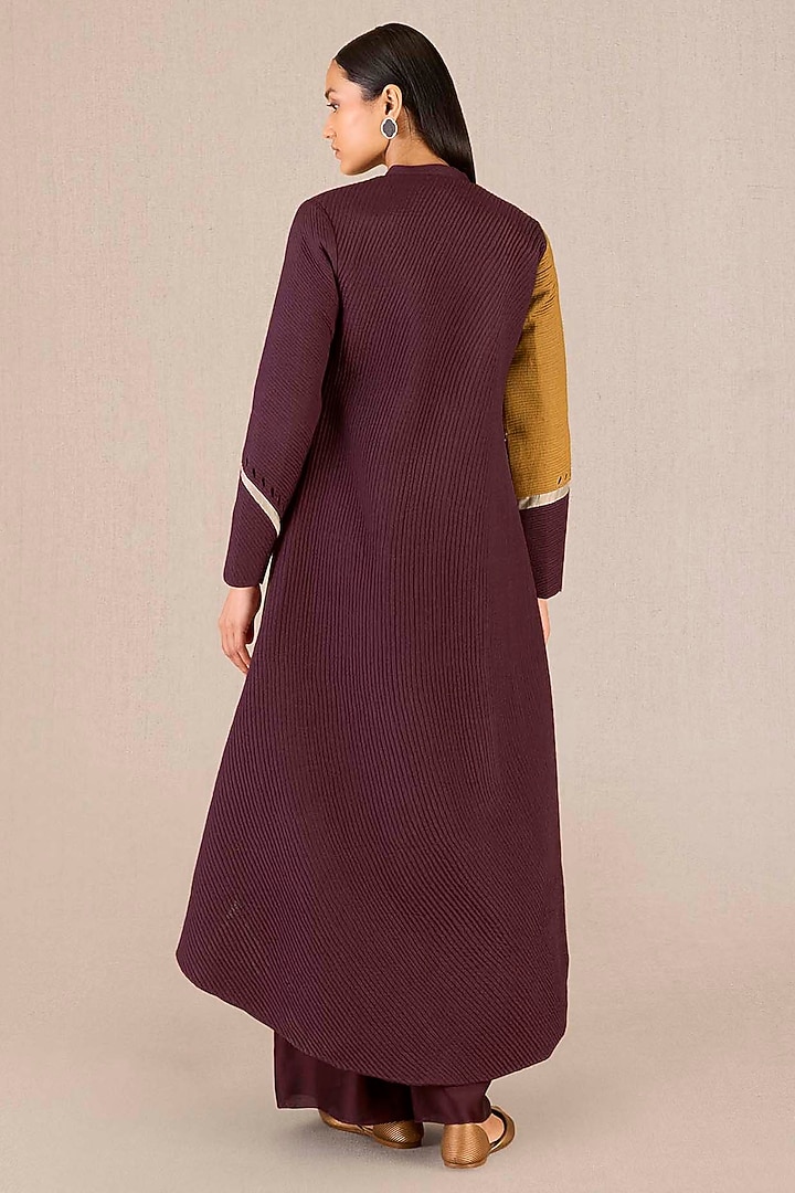 Burgundy Chanderi Color-Blocked Jacket Set by AMPM at Pernia's Pop Up Shop