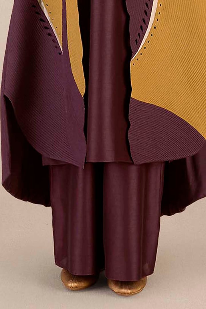 Burgundy Chanderi Color-Blocked Jacket Set by AMPM at Pernia's Pop Up Shop