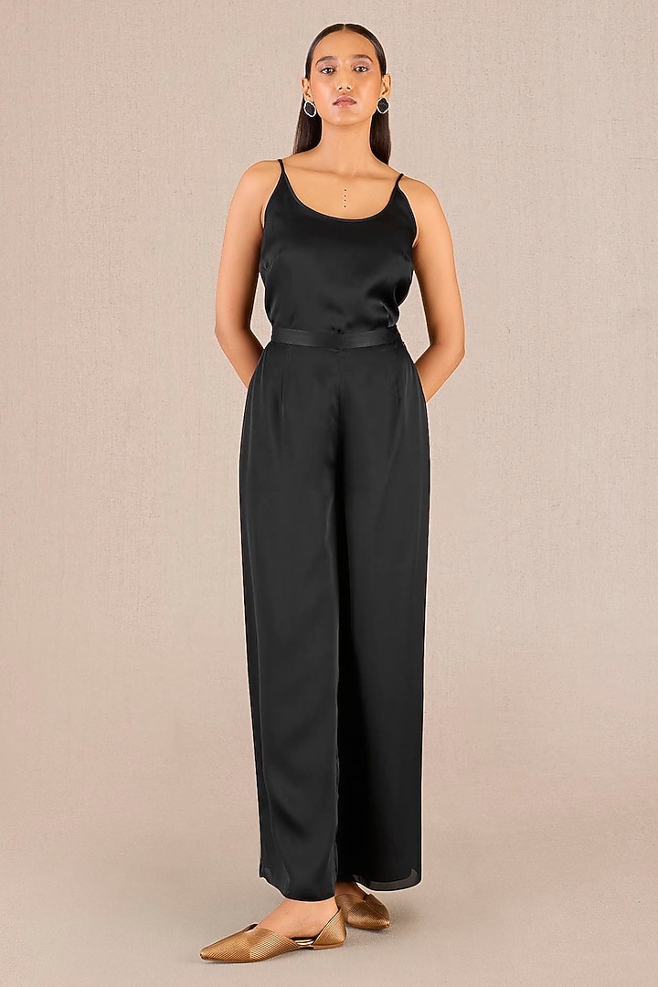 Black Organza Satin Betle Leaf Printed Tunic Set by AMPM at Pernia's Pop Up Shop