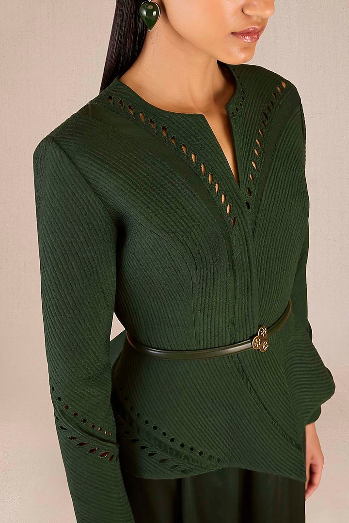 Dark Green Chanderi Structured Jacket Set by AMPM at Pernia's Pop Up Shop
