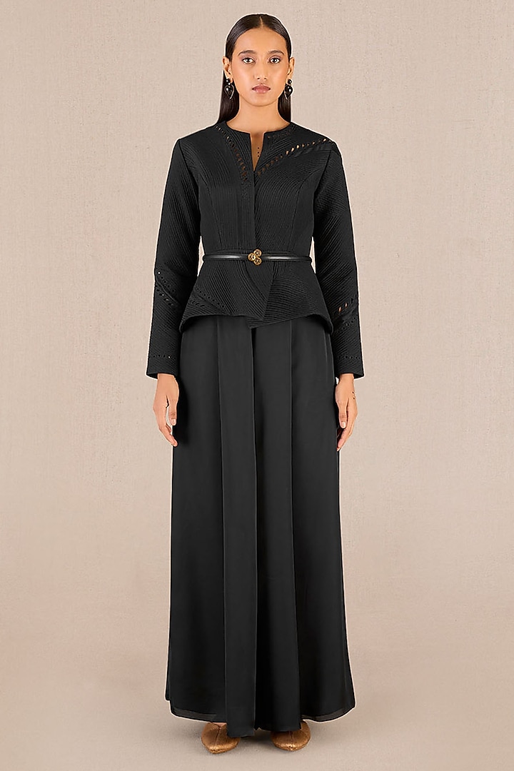 Black Chanderi Structured Jacket Set by AMPM at Pernia's Pop Up Shop