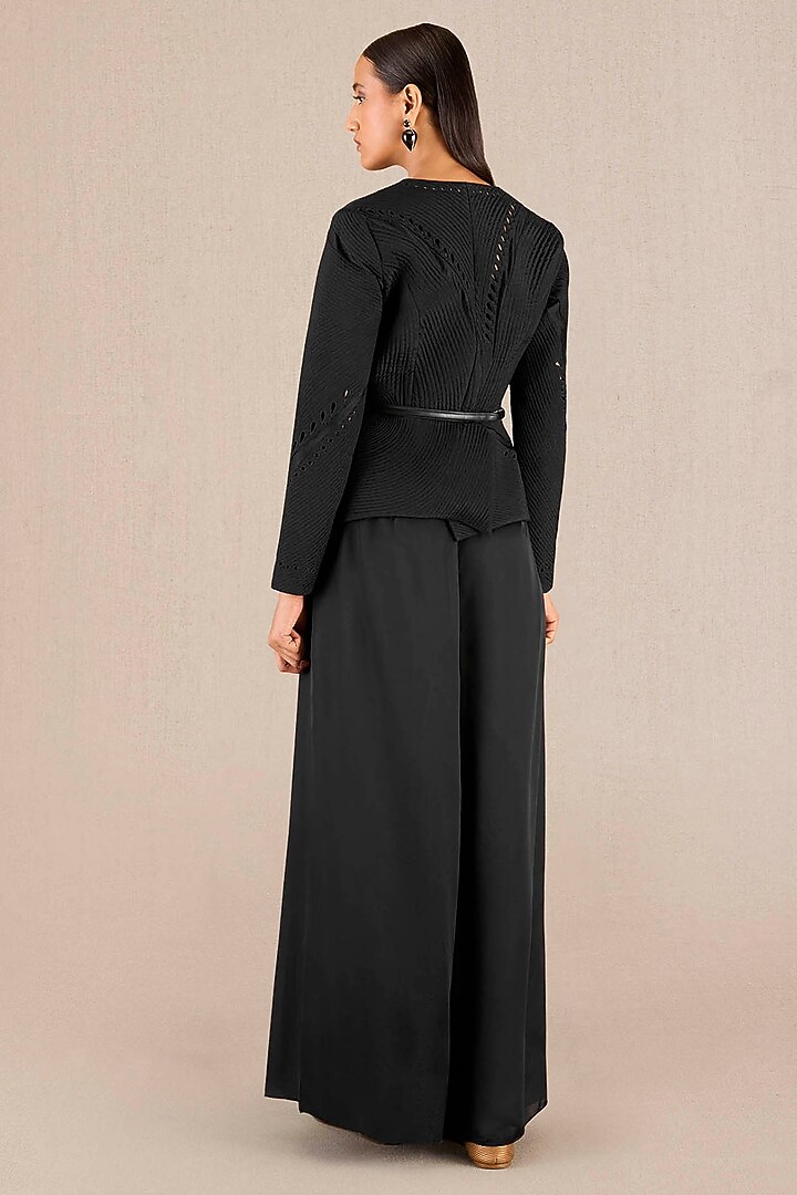 Black Chanderi Structured Jacket Set by AMPM at Pernia's Pop Up Shop