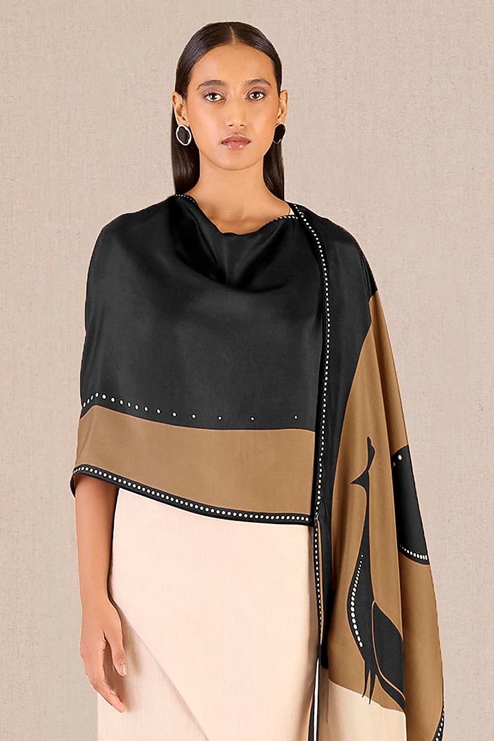 Black Silk Color-Blocked Scarf by AMPM at Pernia's Pop Up Shop