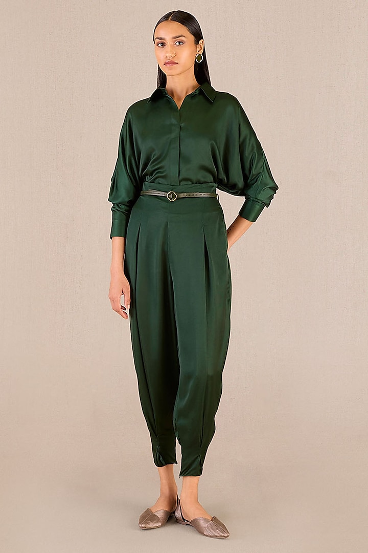 Dark Green Cupro Co-Ord Set by AMPM at Pernia's Pop Up Shop