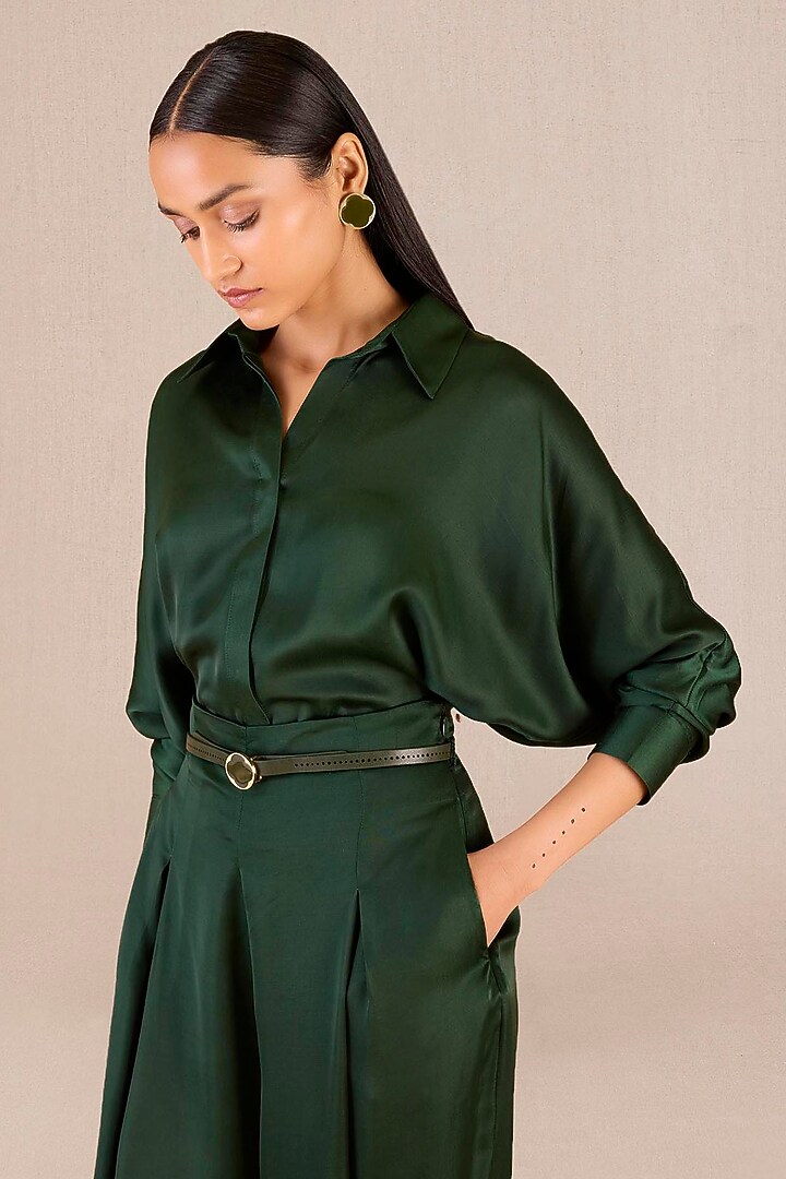 Dark Green Cupro Co-Ord Set by AMPM at Pernia's Pop Up Shop