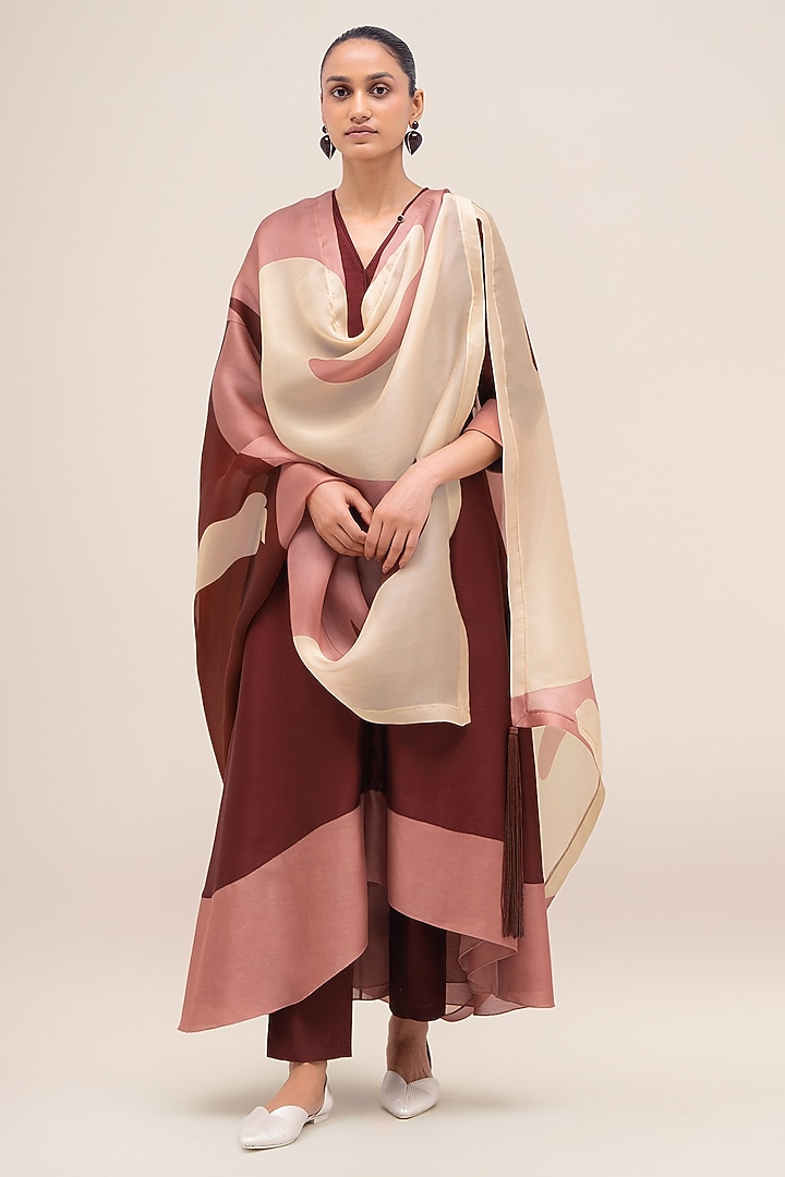 Brick Red Chanderi Kurta Set by AMPM at Pernia's Pop Up Shop