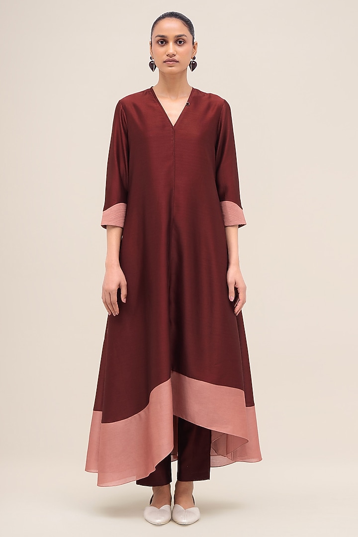 Brick Red Chanderi Kurta Set by AMPM at Pernia's Pop Up Shop