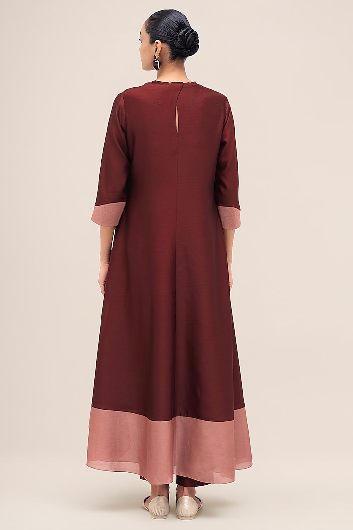 Brick Red Chanderi Kurta Set by AMPM at Pernia's Pop Up Shop